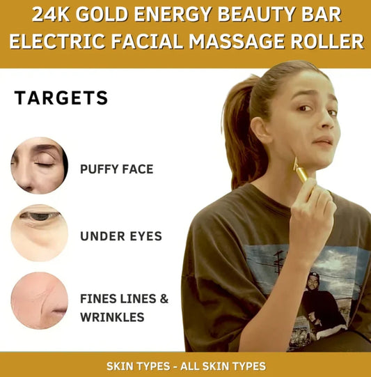 24K Gold Energy Beauty Bar Electric Facial Massage Roller