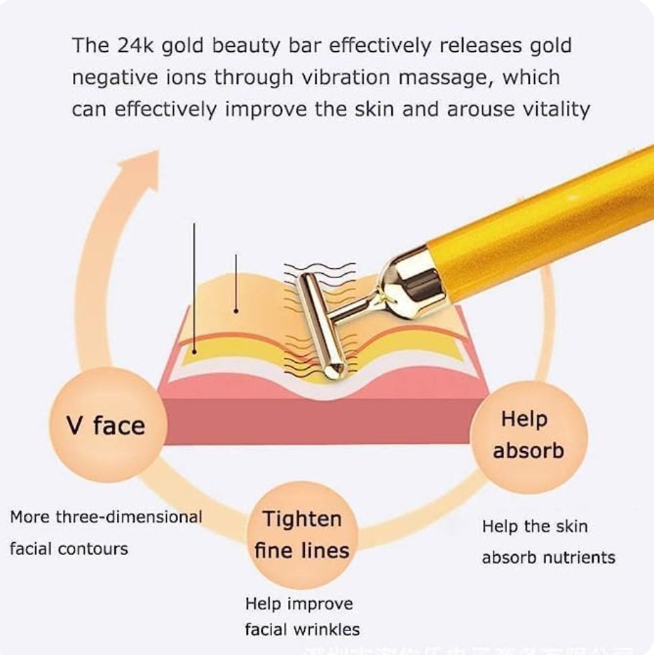 24K Gold Energy Beauty Bar Electric Facial Massage Roller