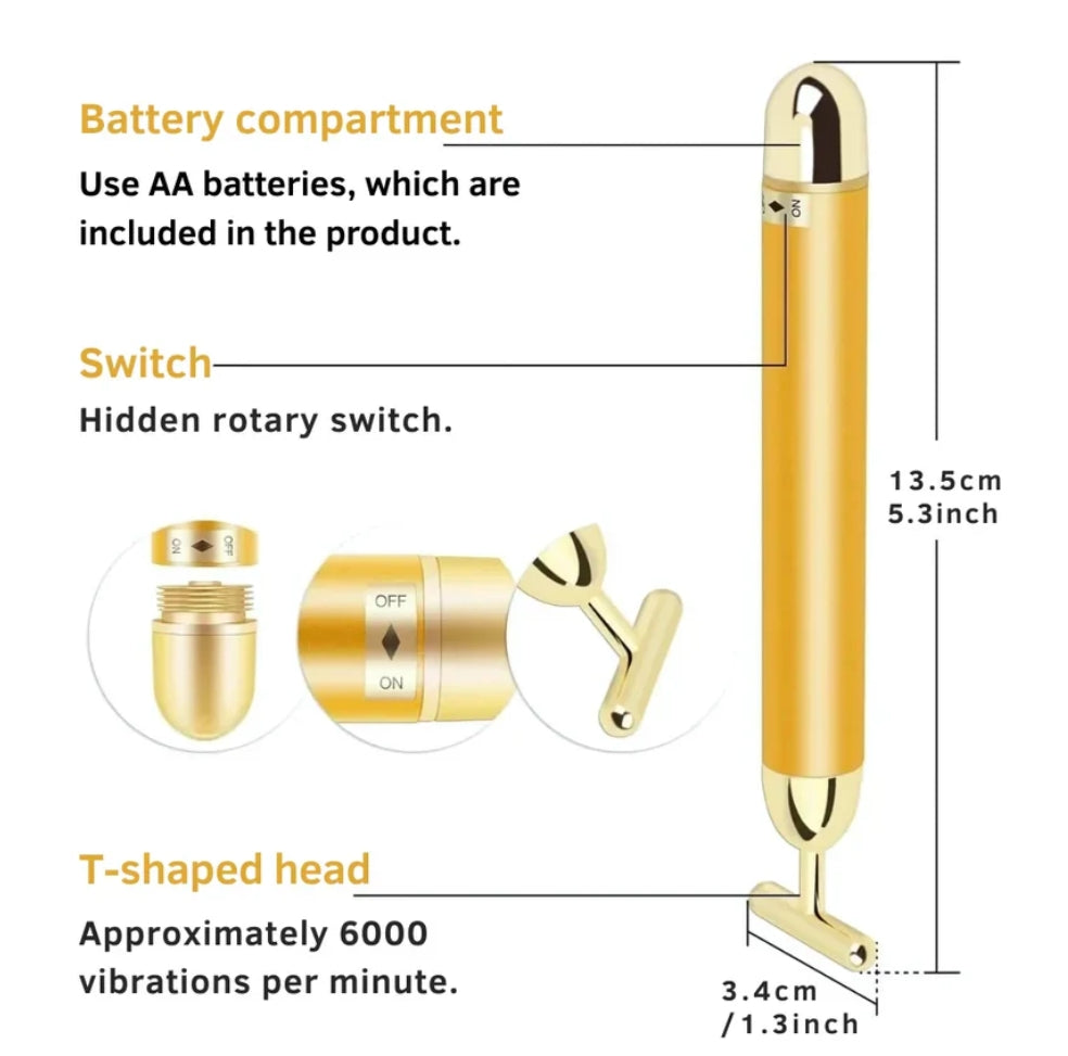 24K Gold Energy Beauty Bar Electric Facial Massage Roller